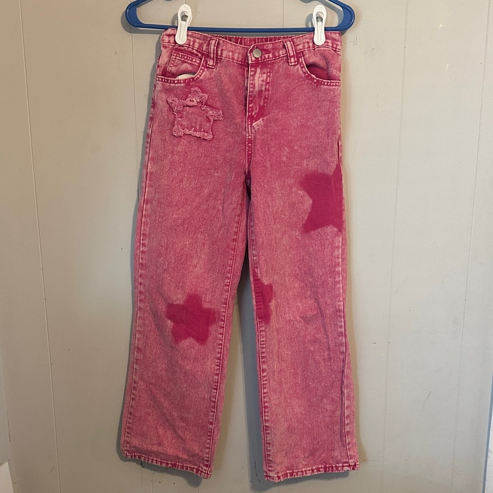 SHEIN Kids Pink Star Patch Jeans